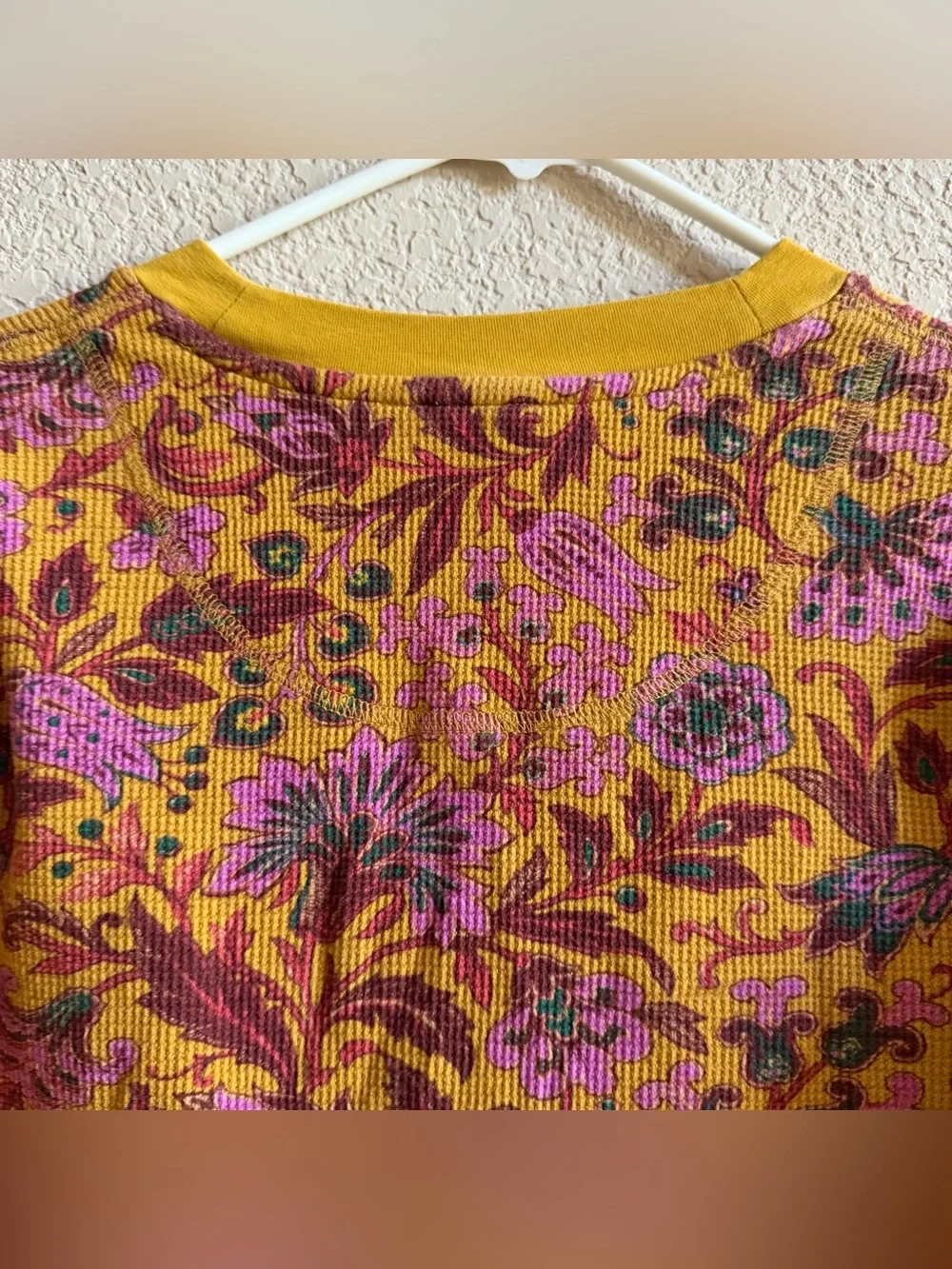 Sundance Roseanne Thermal Top Floral Waffle Knit Top Ochre Yellow Petite Small